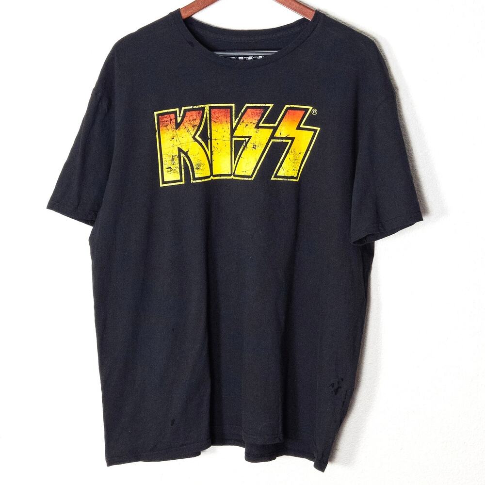 KISS Black Graphic T-Shirt Size XL Retro Rock Band Tee Grunge 70s Style